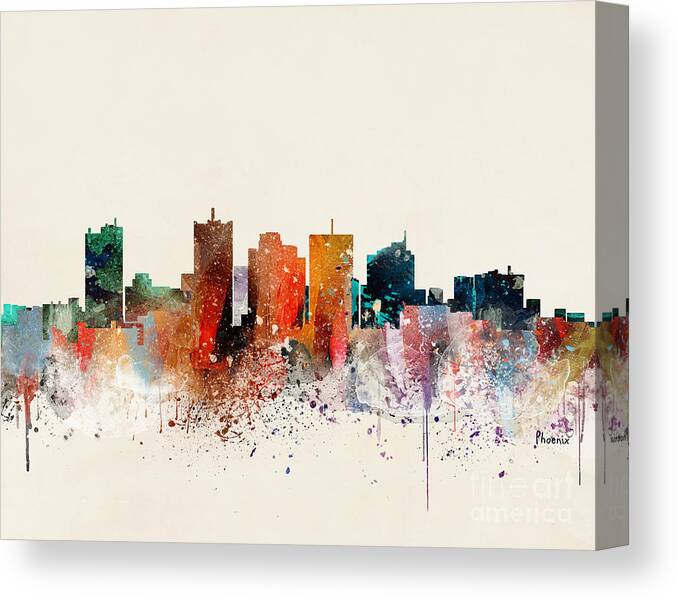 Phoenix Cityscape Canvas Print featuring the painting Phoenix Skyline #1 by Bri Buckley