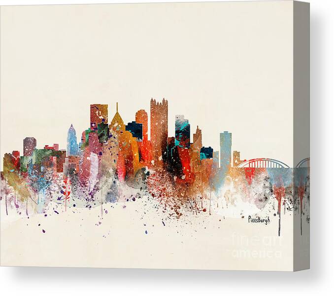 Pittsburgh Cityscape Canvas Print featuring the painting Pittsburgh Skyline #1 by Bri Buckley