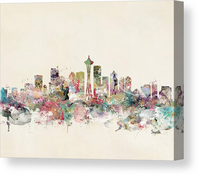 Seattle City Skyline Canvas Print featuring the painting Seattle City Skyline #1 by Bri Buckley