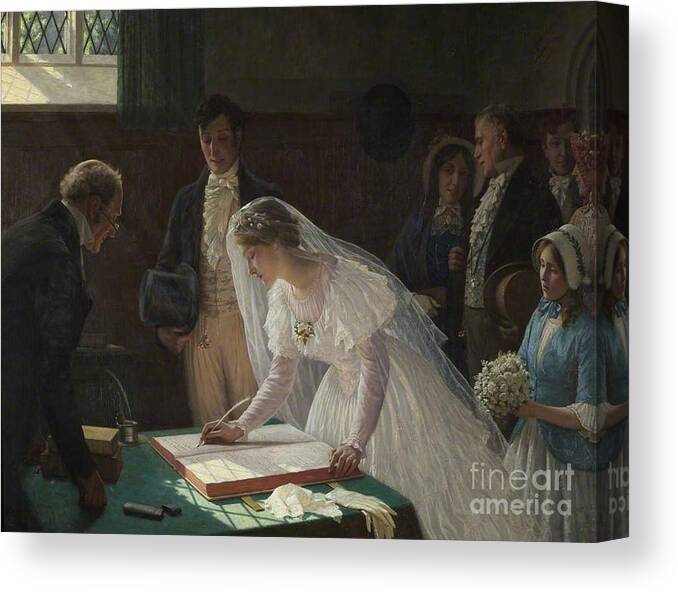 Edmund Blair Leighton Canvas Print featuring the painting Signing the Register #1 by MotionAge Designs