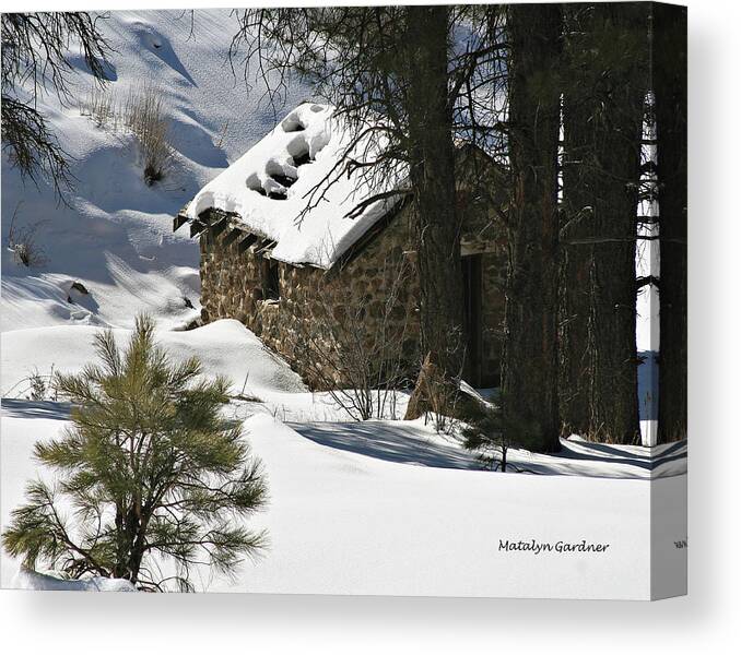 Snow Canvas Print featuring the photograph Snow Cabin by Matalyn Gardner