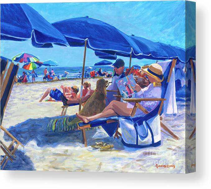 Beach Canvas Print featuring the painting Sunday Umbrella Blues by Candace Lovely