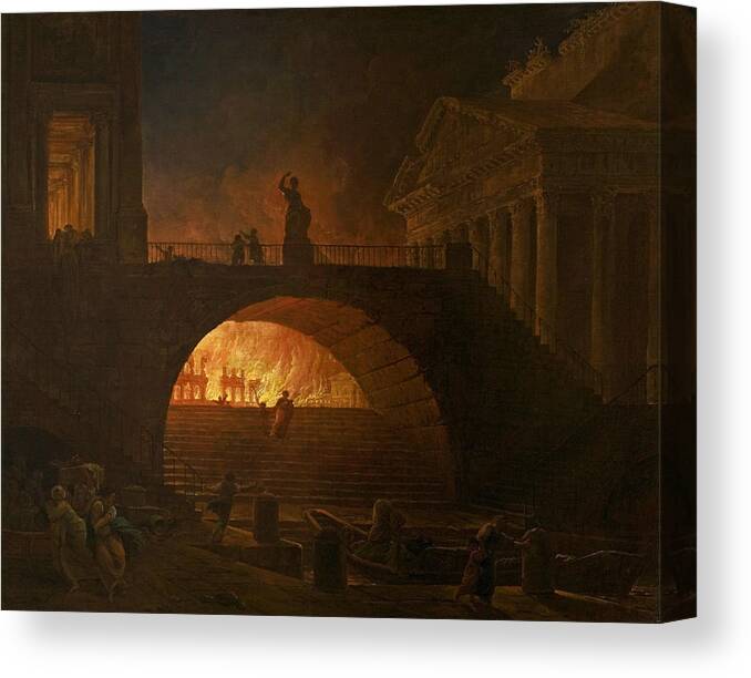 Hubert Robert Canvas Print featuring the painting The Fire of Rome by Hubert Robert