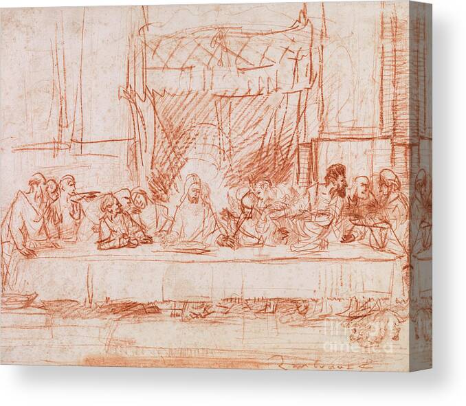 Rembrandt Canvas Print featuring the drawing The Last Supper, after Leonardo da Vinci by Rembrandt