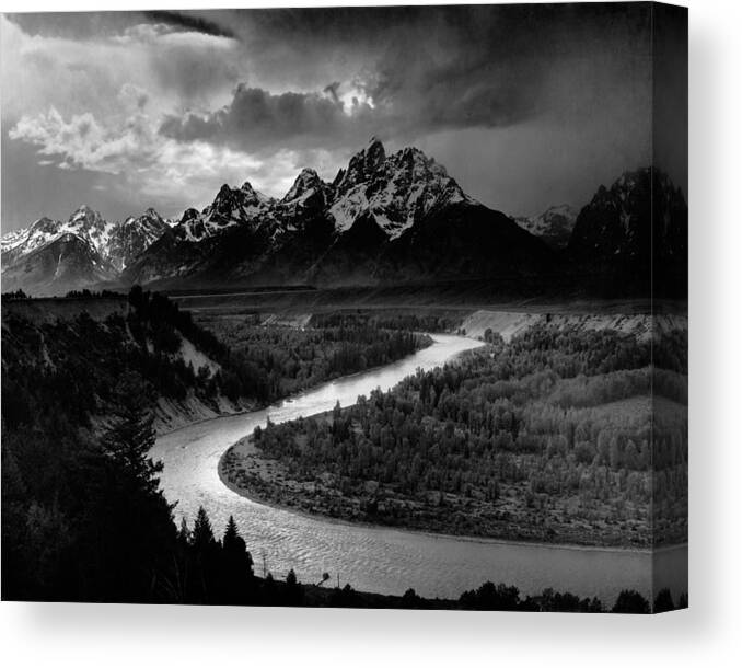 Ansel Adams Canvas Print featuring the photograph The Tetons and Snake River - Wyoming #1 by Mountain Dreams