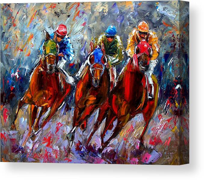 Horse Race Canvas Print featuring the painting The Turn by Debra Hurd
