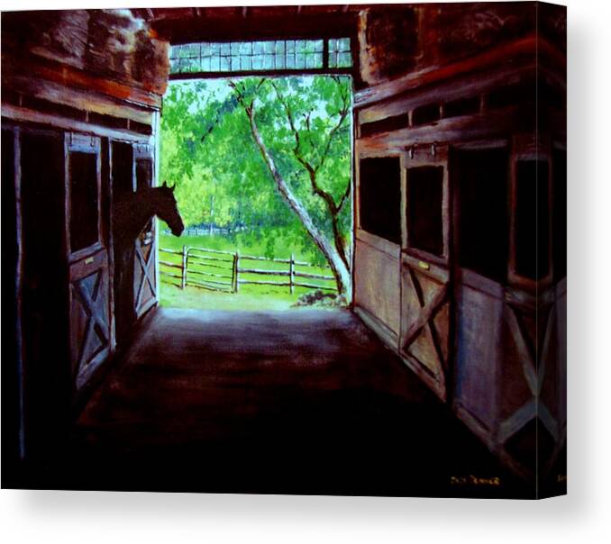 Horse Canvas Print featuring the painting Water's Edge Farm #1 by Jack Skinner