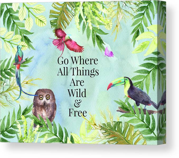 Jungle Birds Canvas Print featuring the digital art Wild and Free #1 by Colleen Taylor