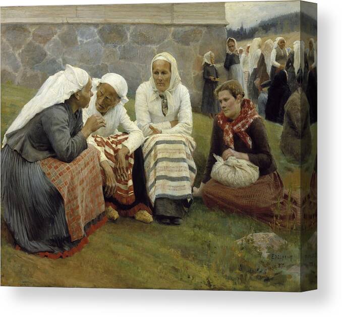 Albert Edelfelt Canvas Print featuring the painting Women Outside the Church at Ruokolahti by MotionAge Designs