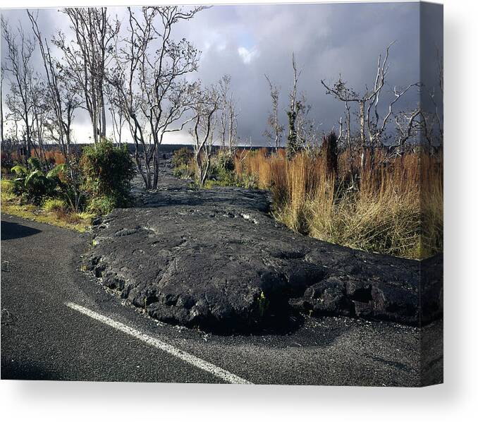 Volcano Canvas Print featuring the photograph 100925 Lava Flow On Road HI by Ed Cooper Photography