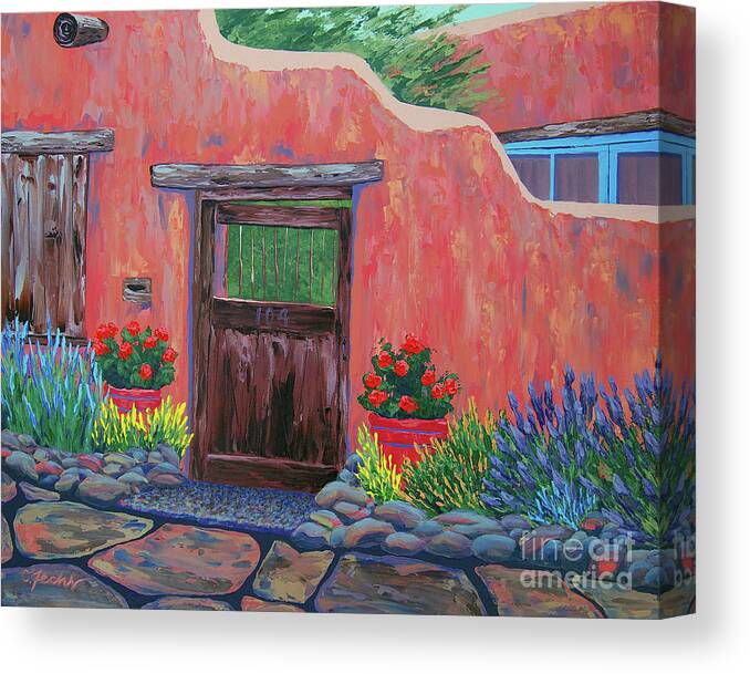 Southwest Canvas Print featuring the painting 104 Canyon Rd, Santa Fe by Cheryl Fecht
