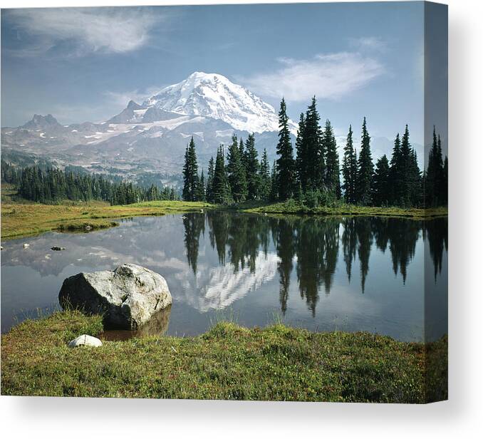 104862h Canvas Print featuring the photograph 104862-H Mt. Rainier Spray Park Reflect by Ed Cooper Photography