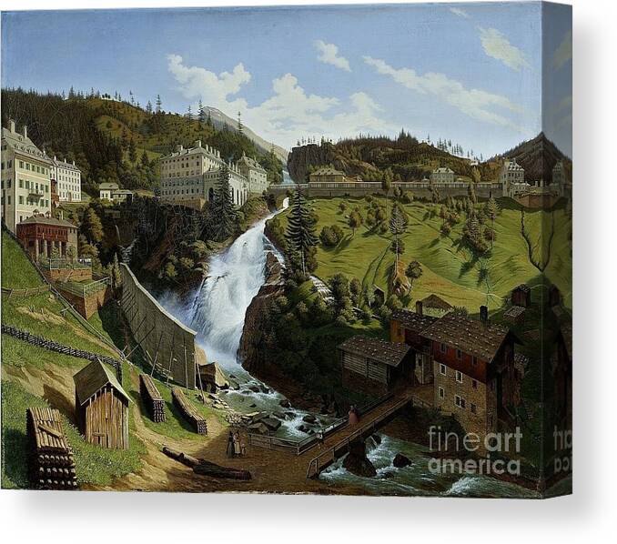 Hubert Sattler Wildbad Gastein 1844 Canvas Print featuring the painting Landscape by MotionAge Designs