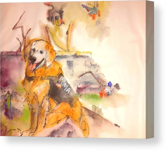 Memorial. Bretagne. Service Dog. 9-11. R.i.p...hero Canvas Print featuring the painting Dogs dogs dogs album #18 by Debbi Saccomanno Chan