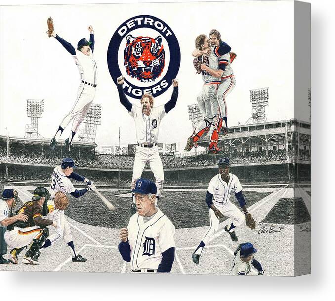 Detroit Tigers Canvas Print featuring the drawing 1984 Detroit Tigers by Chris Brown