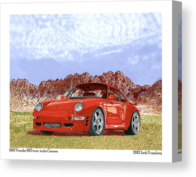 The 993 Was The First Generation Of 911 To Have A Standard Six-speed Manual Transmission; Previous Cars Canvas Print featuring the painting 1997 Porsche 993 Twin Turbo by Jack Pumphrey