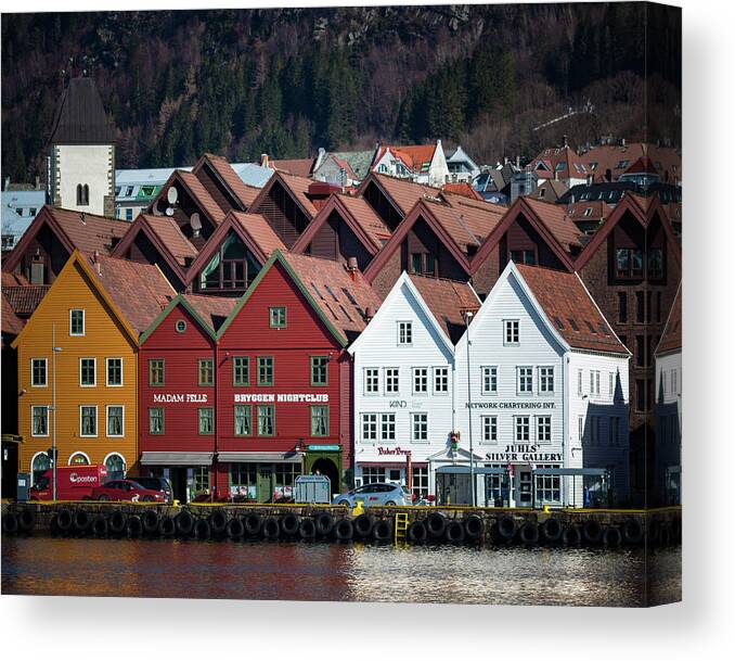Architecture Canvas Print featuring the photograph Bergen Bryggen Norway #2 by Adam Rainoff