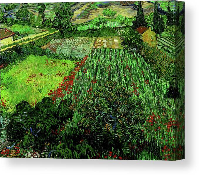 Vincent Van Gogh Canvas Print featuring the painting Field with Poppies #2 by Vincent van Gogh