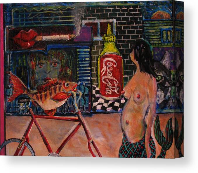 Abstract Canvas Print featuring the painting My Dinner on a Bike by Dennis Tawes