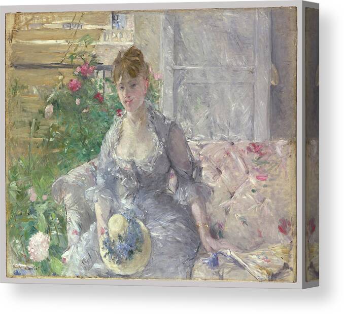 Young Woman Seated On A Sofa Canvas Print featuring the painting Young Woman Seated on a Sofa #3 by Berthe Morisot
