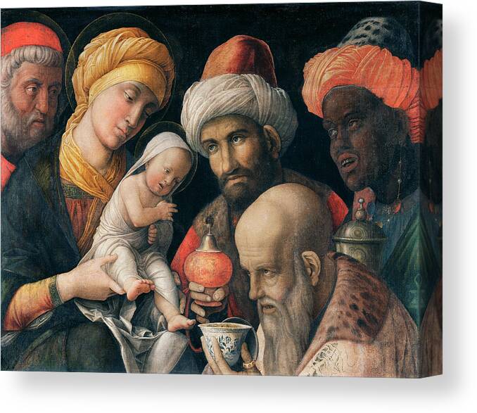 Adoration Of The Magi Canvas Print featuring the painting Adoration of the Magi #5 by Andrea Mantegna