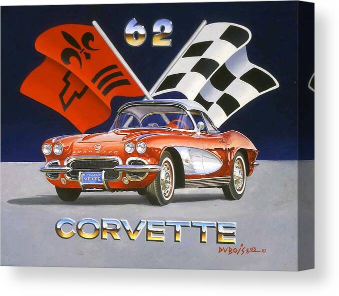 Chevy Corvette Canvas Print featuring the painting 62 Vette by Howard Dubois