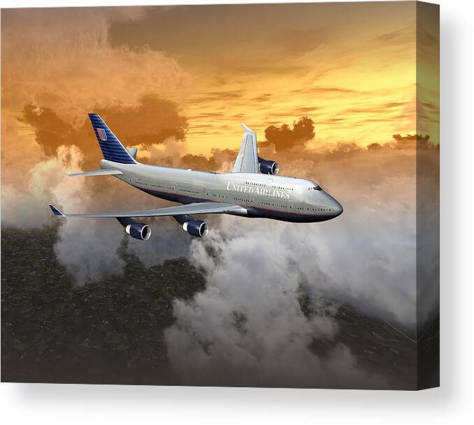 Flight Canvas Print featuring the digital art 747-400 20x16 04 by Mike Ray