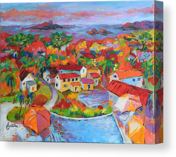 Landscape Canvas Print featuring the painting A Glimpse of Paradis by Jyotika Shroff