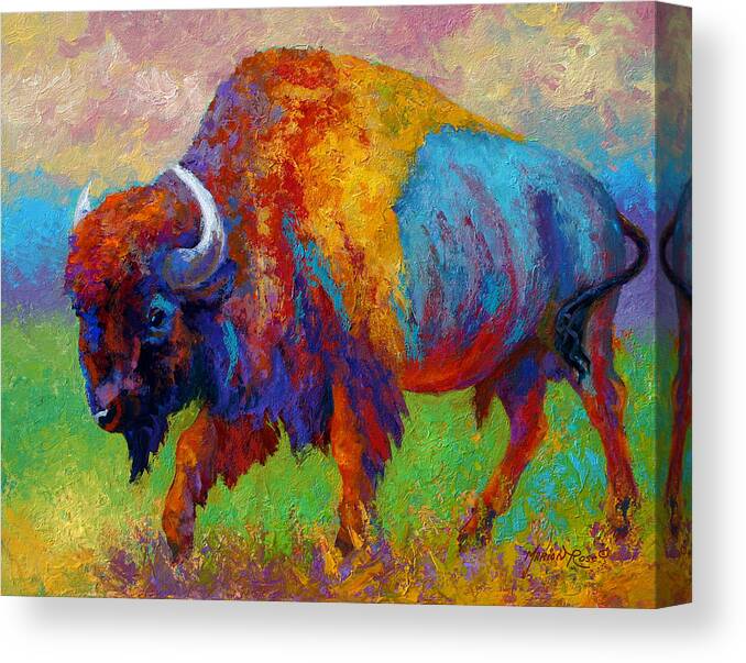 Wildlife Canvas Print featuring the painting A Journey Still Unknown - Bison by Marion Rose
