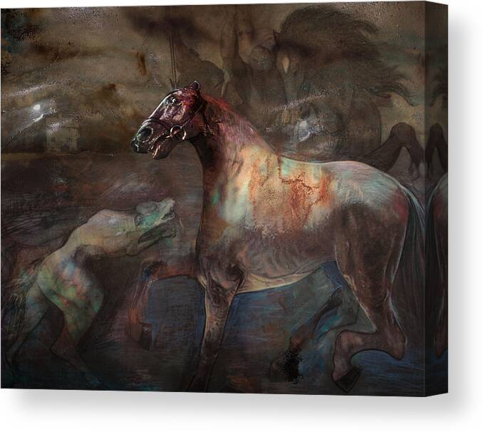 Horse Canvas Print featuring the digital art A Nightmare by Henriette Tuer lund