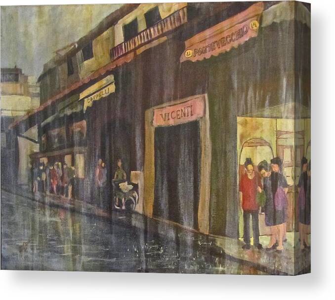 Rain Canvas Print featuring the painting A Sudden Storm on Pontevecchio by Barbara O'Toole