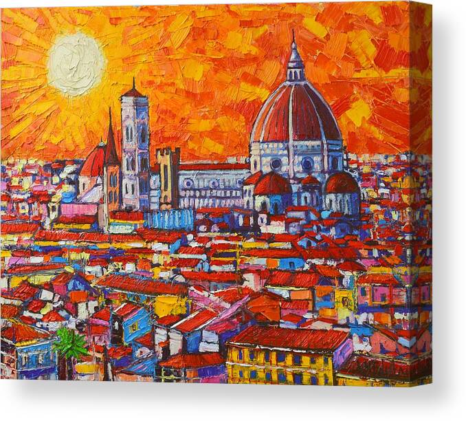 Italy Canvas Print featuring the painting Abstract Sunset Over Duomo In Florence Italy by Ana Maria Edulescu