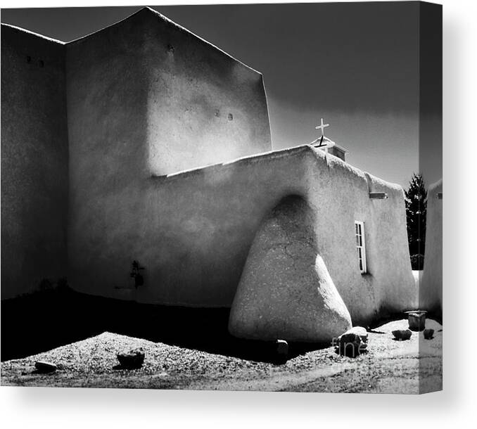 Santa Canvas Print featuring the photograph Adobe church in B-W by Charles Muhle