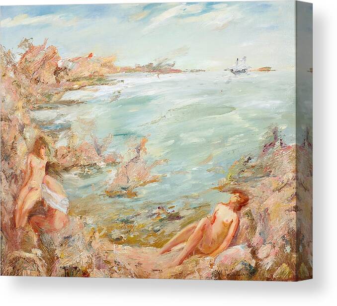 Maya Gusarina Canvas Print featuring the painting Adriatic Afternoon 1. Triptych by Maya Gusarina