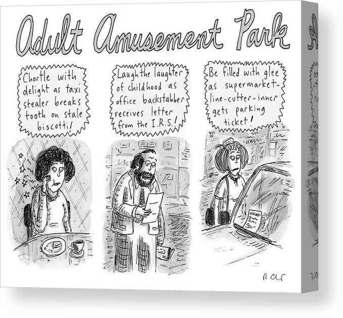Adult Amusement Park Canvas Print featuring the drawing Adult Amusement Park by Roz Chast
