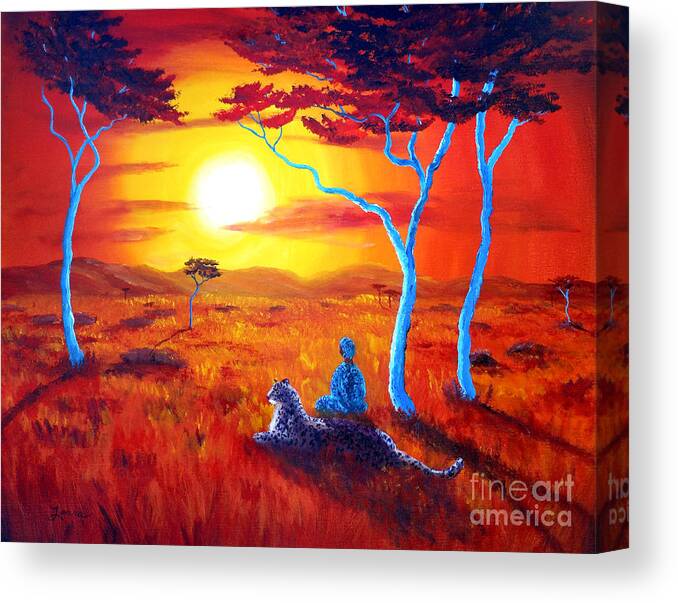 Painting Canvas Print featuring the painting African Sunset Meditation by Laura Iverson