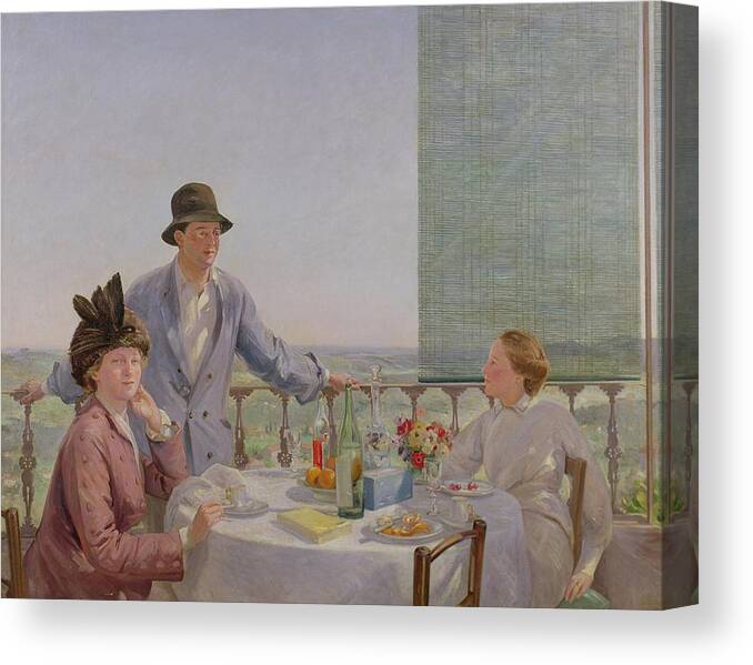 Portrait Canvas Print featuring the painting After Lunch by Gerard Chowne