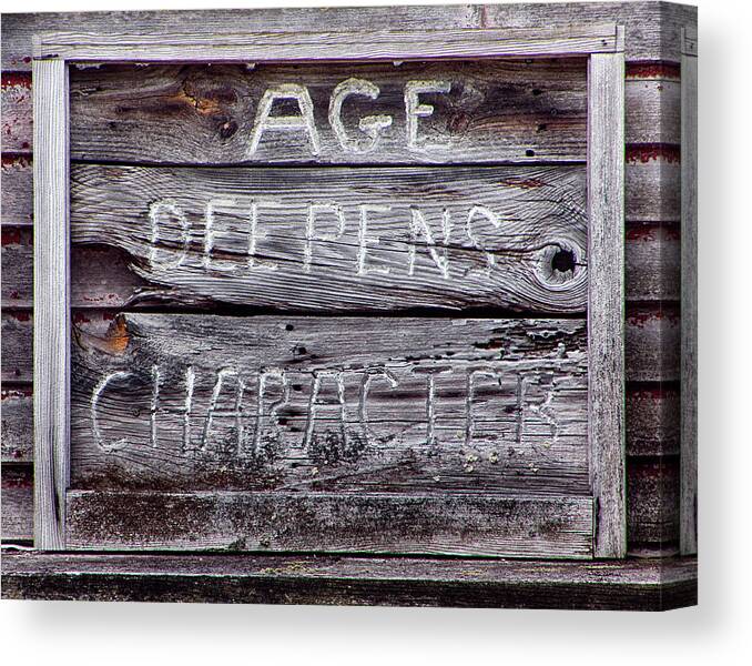 Sign Canvas Print featuring the photograph Age Deepens Character Sign by Betty Denise