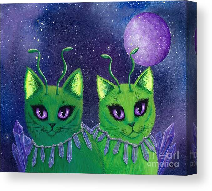 Alien Cats Canvas Print featuring the painting Alien Cats by Carrie Hawks
