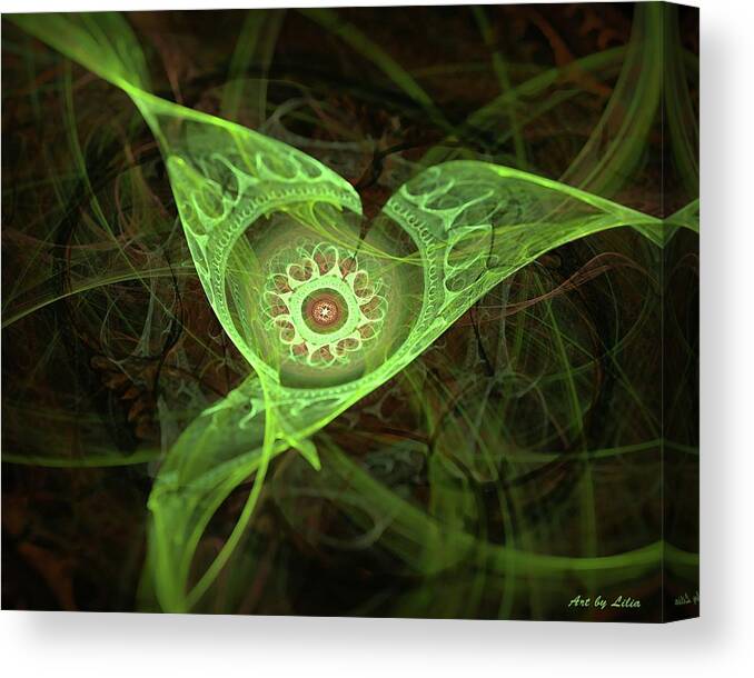 Green Canvas Print featuring the digital art Alien Mecha-Vegetation by Lilia S