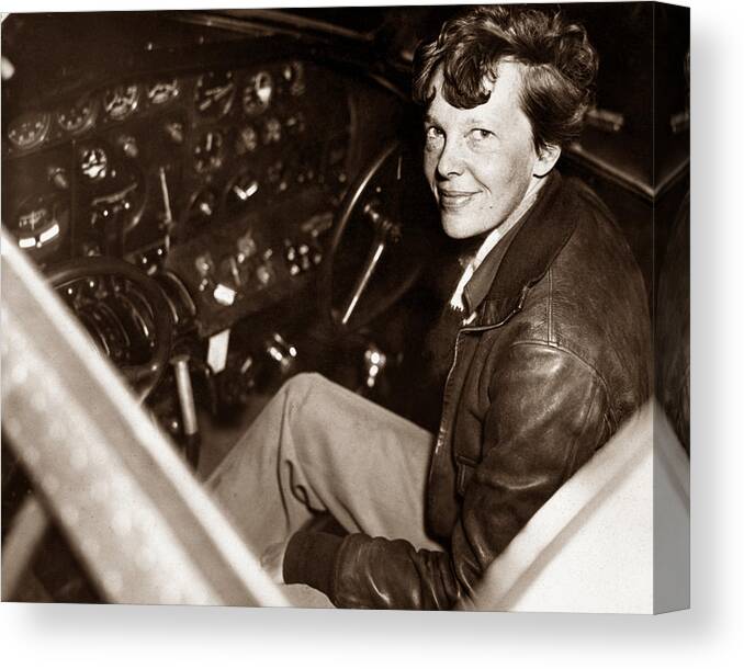Amelia Earhart Sitting In Airplane Cockpit Canvas Print / Canvas Art by