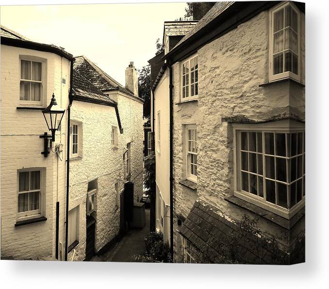 Fowey Canvas Print featuring the photograph Ancient Side Street Fowey Cornwall by Richard Brookes