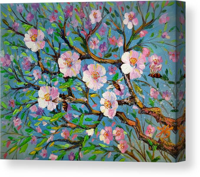 Apple Tree Blossom Canvas Print featuring the painting Apple tree blossom by Nadia Bykova