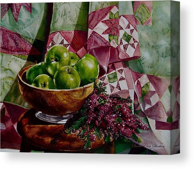 Apples Canvas Print featuring the painting Apples and Heather by Susan Elise Shiebler