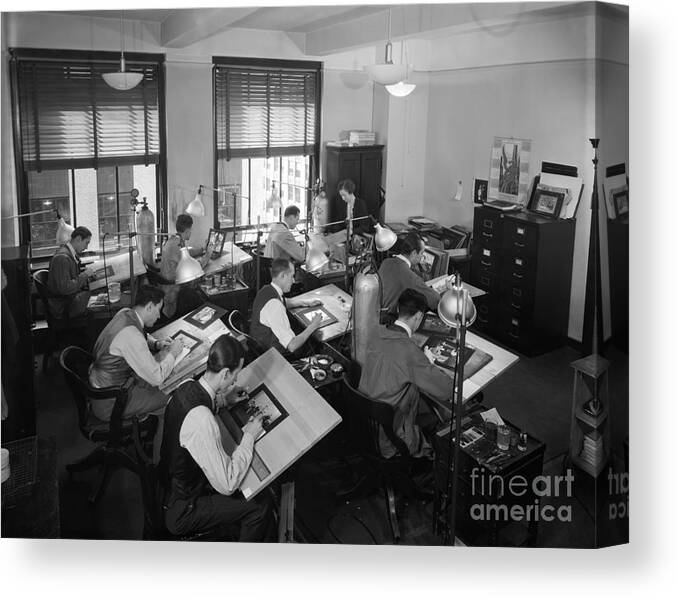 1930s Canvas Print featuring the photograph Artists Working In Drafting Studio by H. Armstrong Roberts/ClassicStock