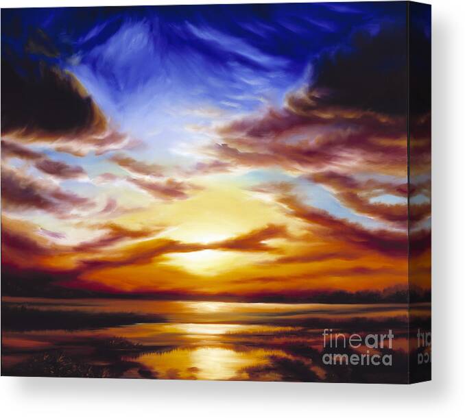 Skyscape Canvas Print featuring the painting As the Sun Sets by James Hill