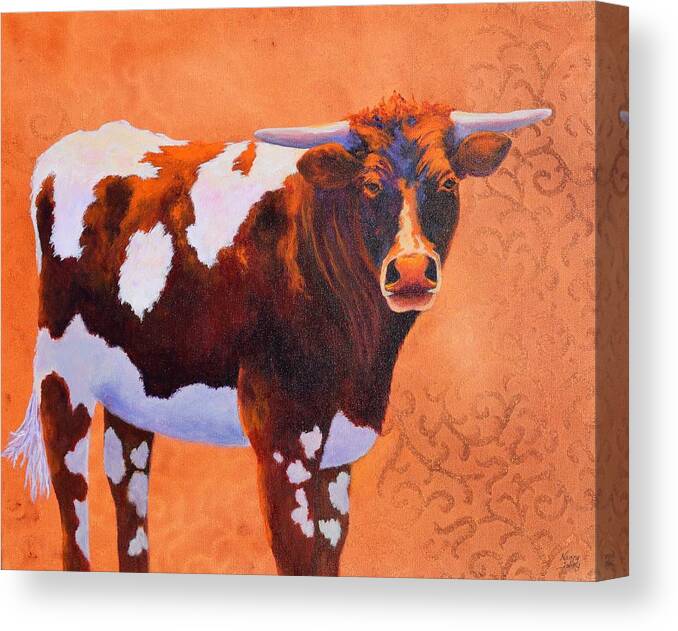 Shorthorn Canvas Print featuring the painting At Home on the Range by Nancy Jolley