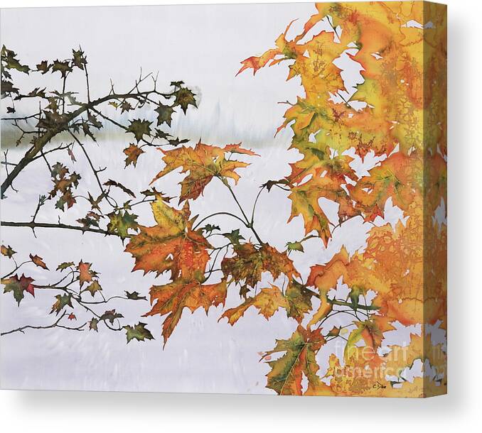 Silk Painting Canvas Print featuring the tapestry - textile Autumn Maples by Carolyn Doe