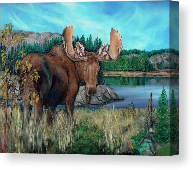 Bull Moose Canvas Print featuring the painting Autumn Moose by Joe Baltich