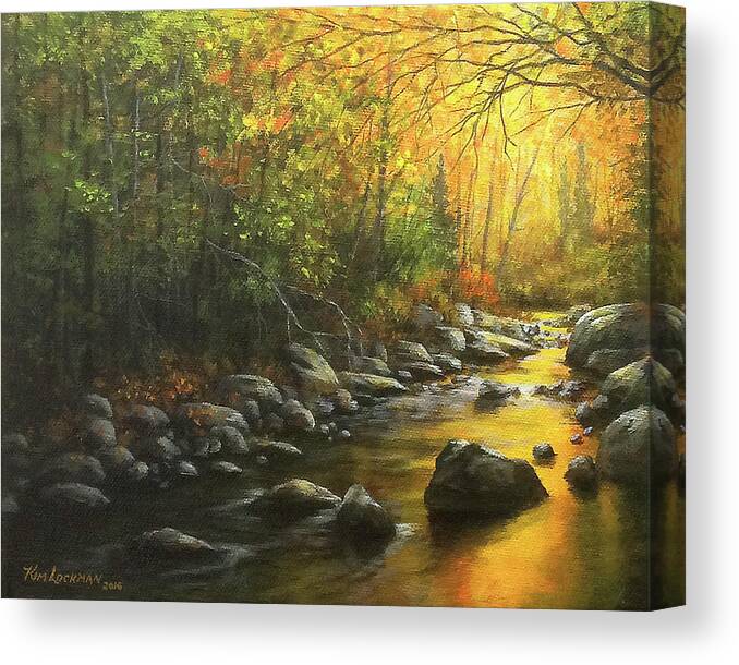 Autumn Canvas Print featuring the painting Autumn Stream by Kim Lockman